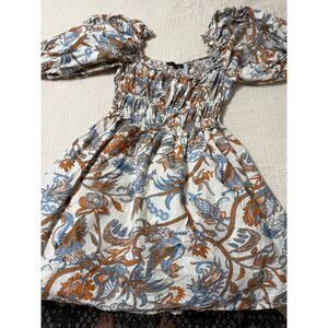 House of Harlow 1960 Bohemian Paisley Puff‑Sleeve Dress – Size M – Cream Base w/